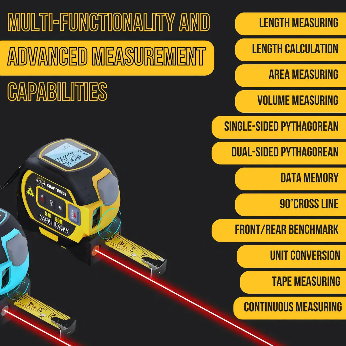 3 In 1 Laser Tape Measure